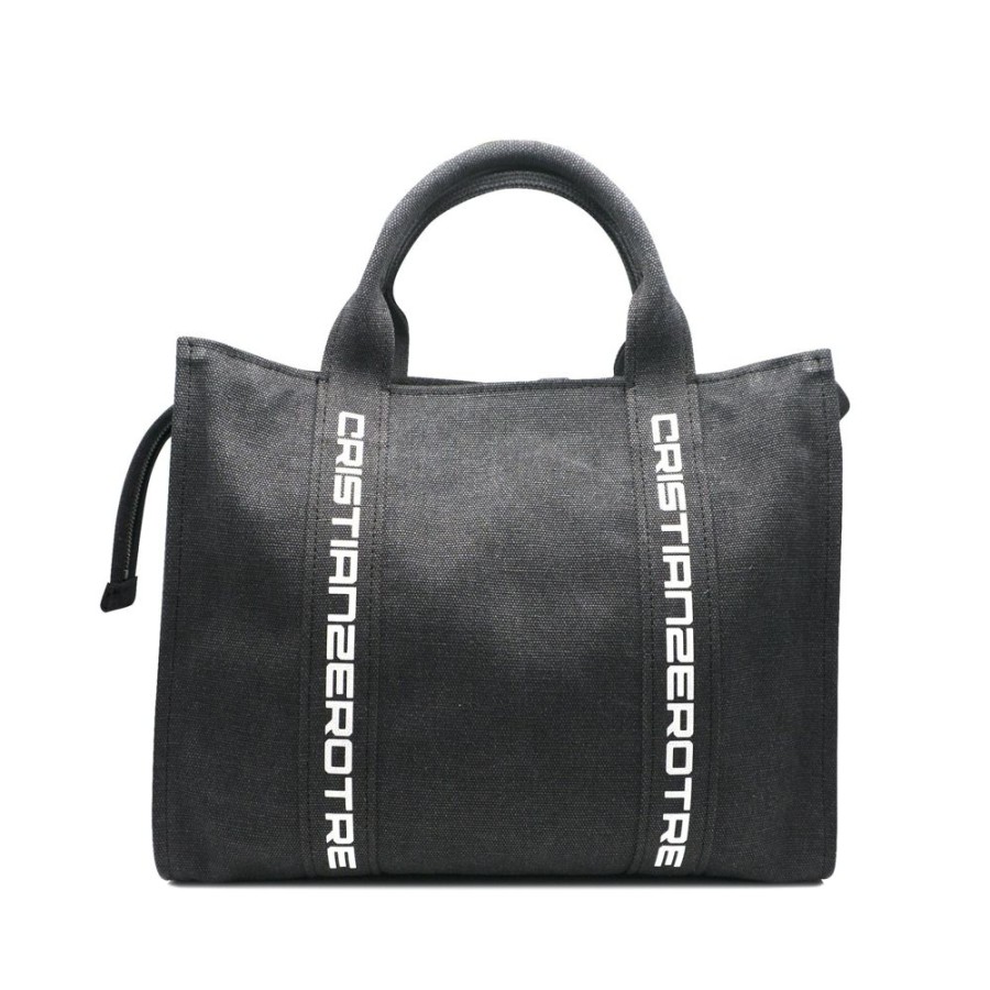 Clothing And Accessories CRISTIANZEROTRE | Black Canvas Bag With Logo