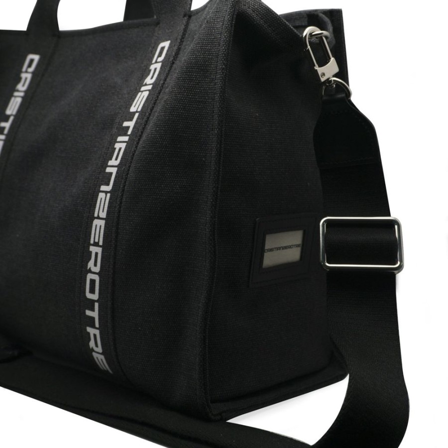 Clothing And Accessories CRISTIANZEROTRE | Black Canvas Bag With Logo